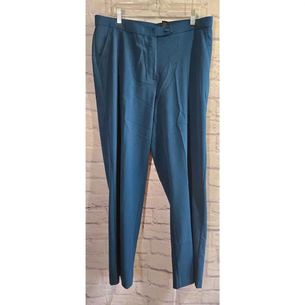 Investment II Blue Teal Flat Front Dress Pants 14WR Plus Stretch Pockets - Picture 1 of 4